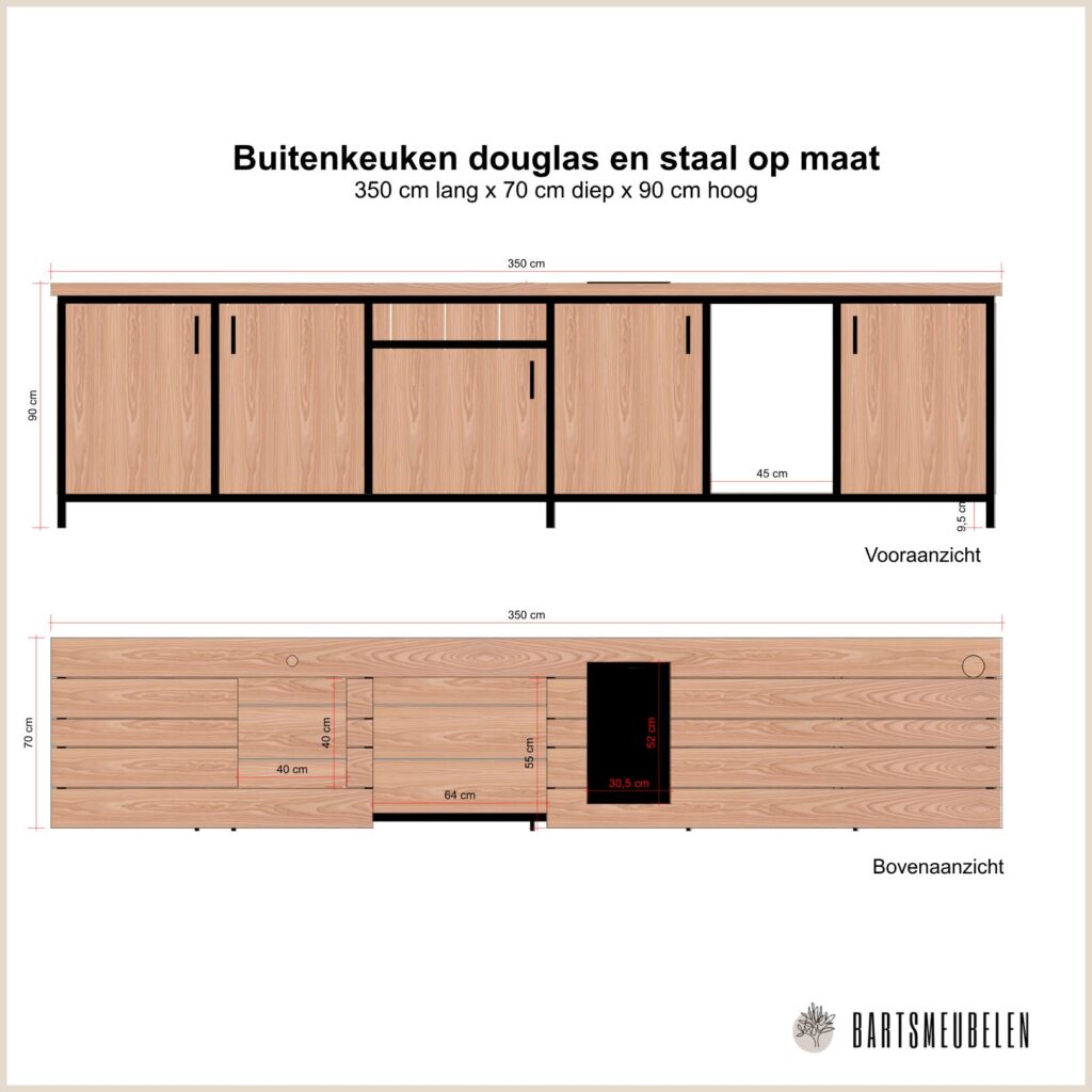 buitenkeuken douglas en staal op maat 3d tekening